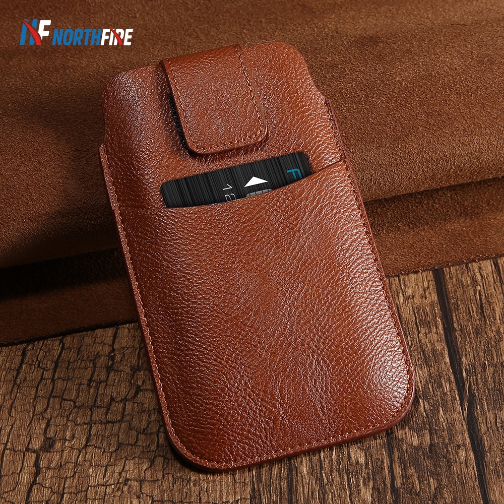 Funda de cuero de la bolsita de negocios de la PU de norfire para iPhone 6 6s 7 8 Plus X bolsa de teléfono de la pistolera Retro para Samsung S8/S7/S6