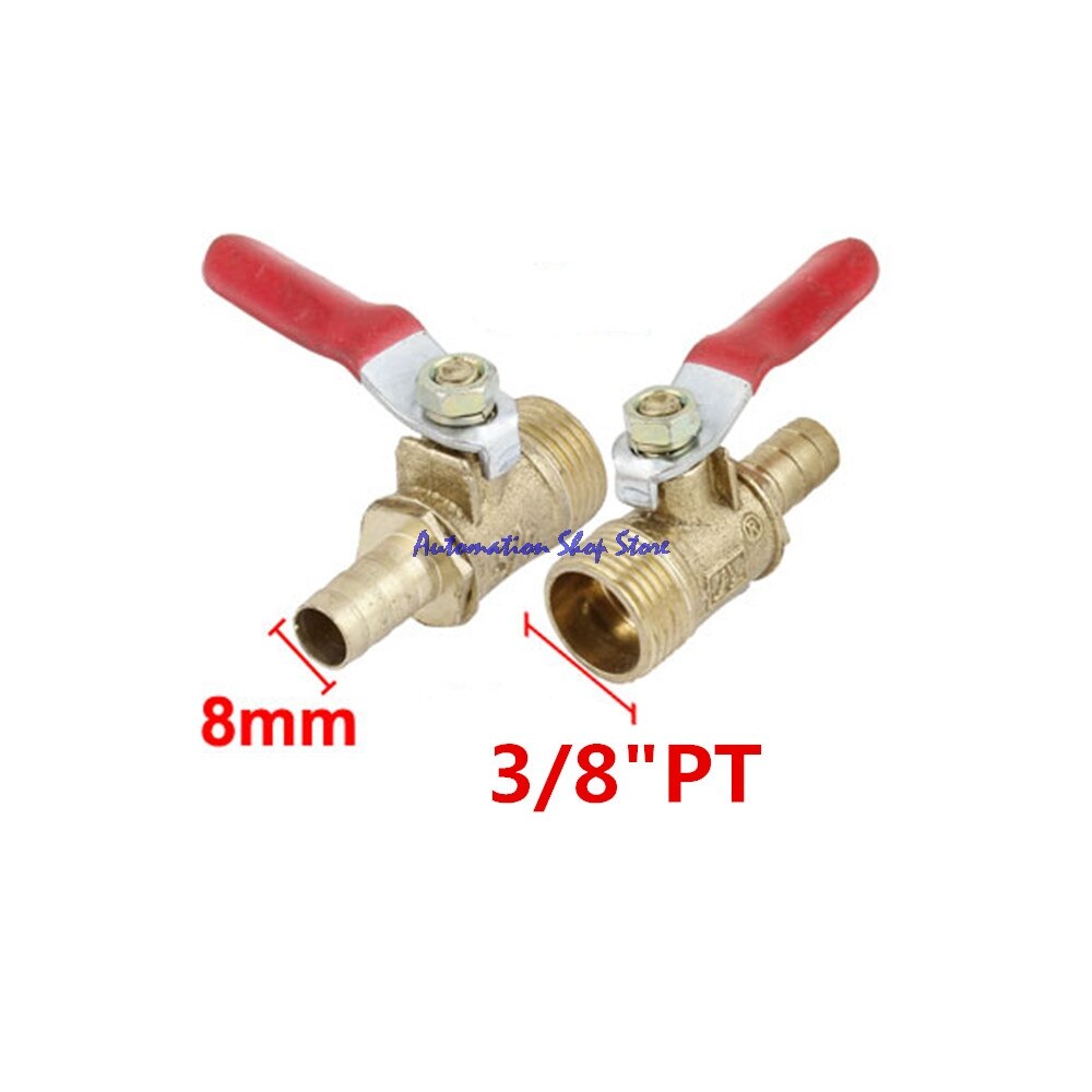 3/8PT Man Discussie aan 8mm Barb Hose Connector Messing Kogelkraan Gold Tone