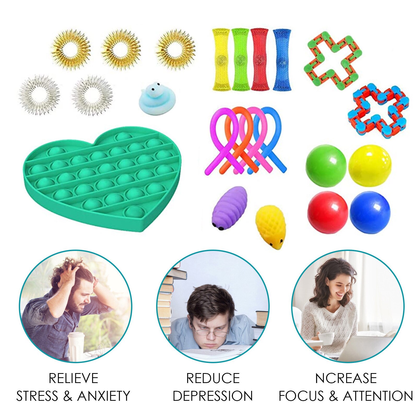 23-Piece Sensory Fidget Toy Set - Stress Relief Pop Bubble Bundle for Kids & Adults