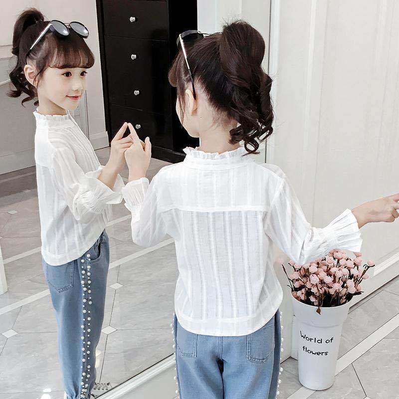 Mädchen Weiße Bluse freundlicher Dünne Sonnenschutz Hemden Langarm Kleidung Sommer freundlicher Mädchen Moskito Shirt Kleidung T59