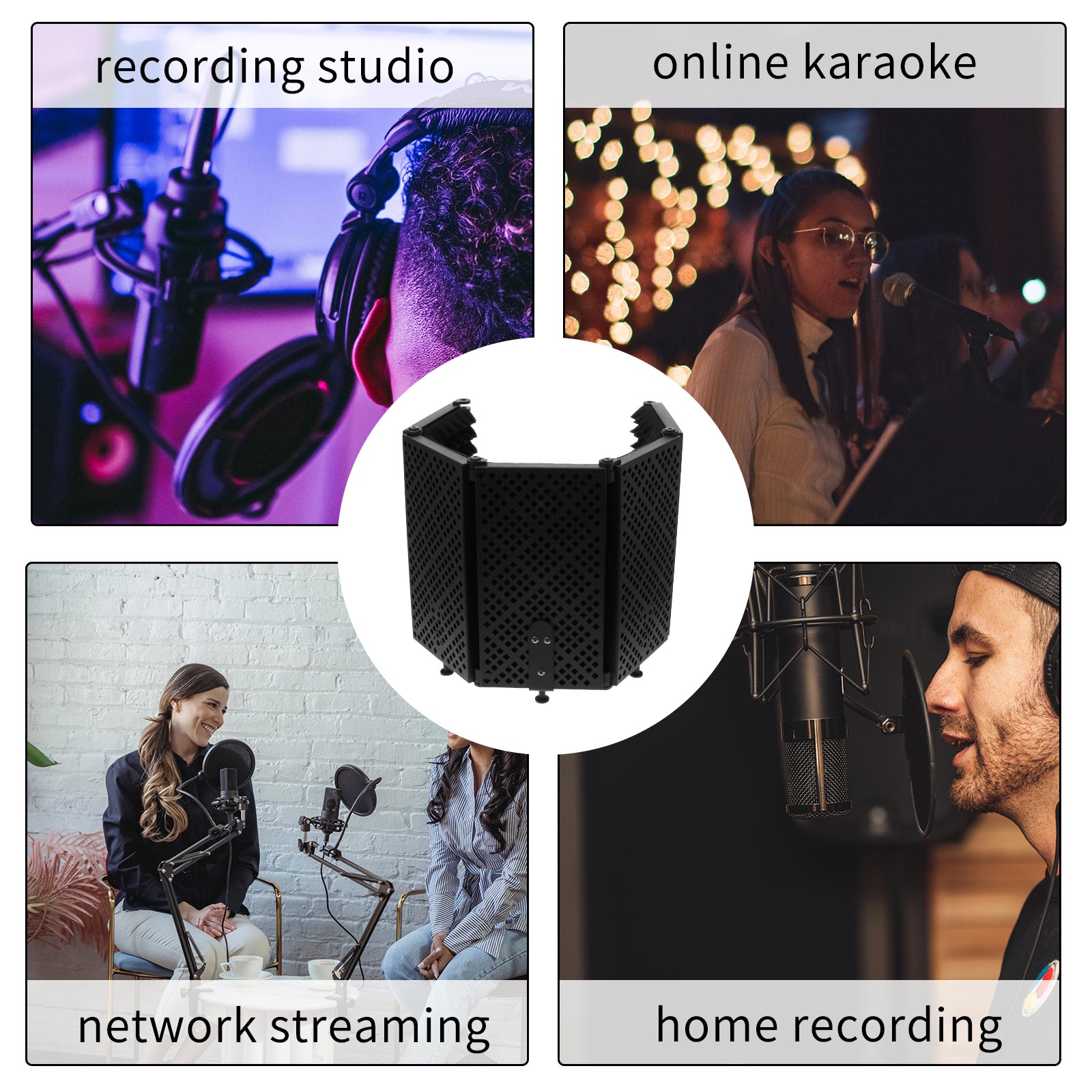 Foldable Microphone Screen Sound Absorbing Vocal Recorder 5Panel Portable Acoustic Isolation Microphone Shield Sound-Proof Plate