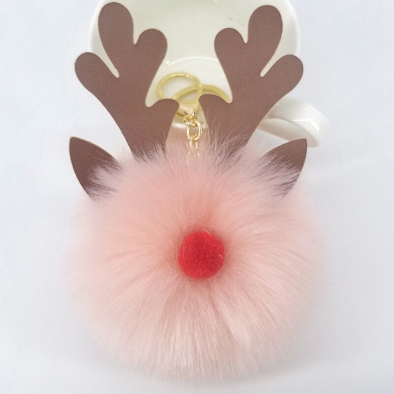 Noël flou Caribou corne cheveux boule porte-clés dessin animé Elk jouet pour femmes fille fausse fourrure boule sac à main porte-clés