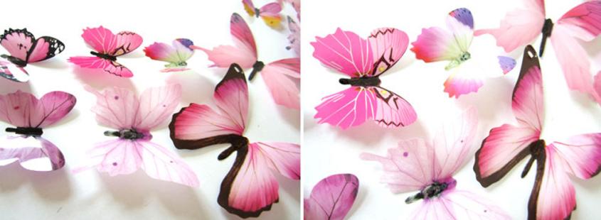 Pegatina de pared de mariposa 3D hueca para decoración de boda, sala de estar, decoración de hogar para ventana, pegatinas de mariposas azules, 12 unidades por juego: Pink 