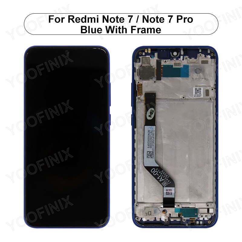 Piezas de repuesto para Xiaomi Redmi Note 7, Digitalizador de pantalla táctil LCD Original de 6,3 pulgadas, M1901F7G: With Blue Frame