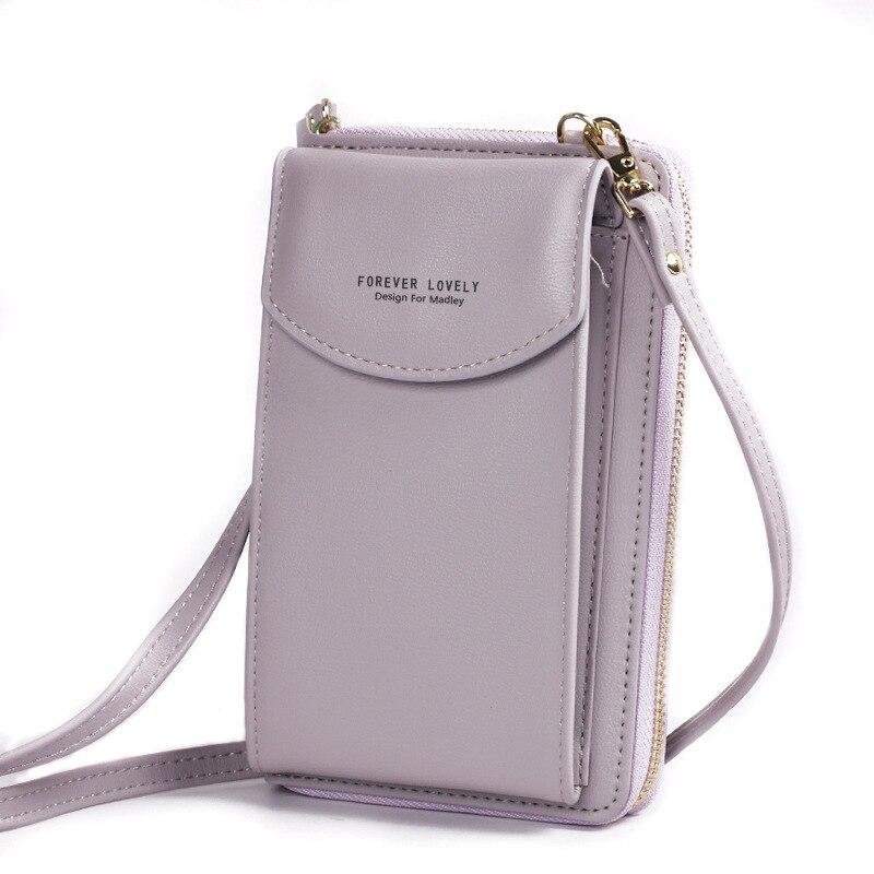 Shoulder Messenger Bag For Ladies Long Zipper Handbags Clutch Bag Large Capacity Mobile Wallet: Lavender