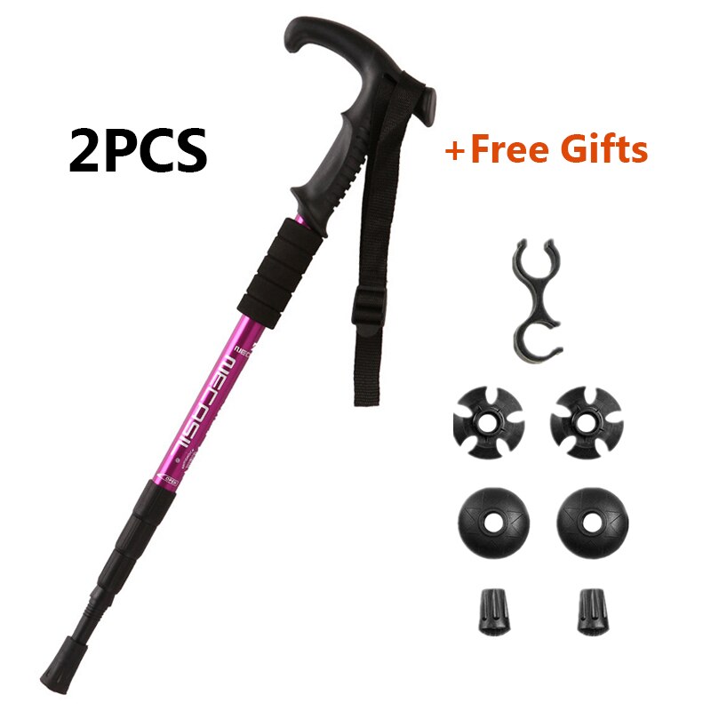 2PCS Nordic Walking Sticks TelescopicTrekking Poles Hiking Stick 4 Section Anti Shock Adjustable Telescopic Canes Stick: 8