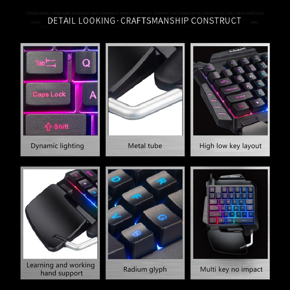 One Hand Mechanical Gaming Keyboard RGB Backlit Portable Mini Gaming Keyboard Game Controller For PC For PS4 Xbox Gamer