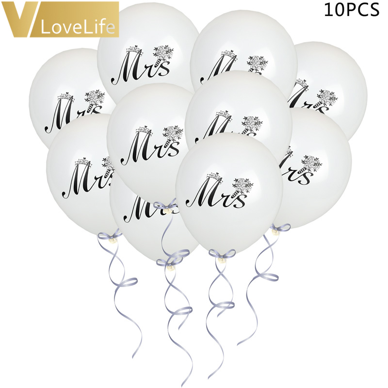 10 pulgadas 10 Uds Mr & Mrs globos de látex blanco redondo estampado San Valentín evento compromiso boda celebración suministros de decoraciones para fiestas: Mrs