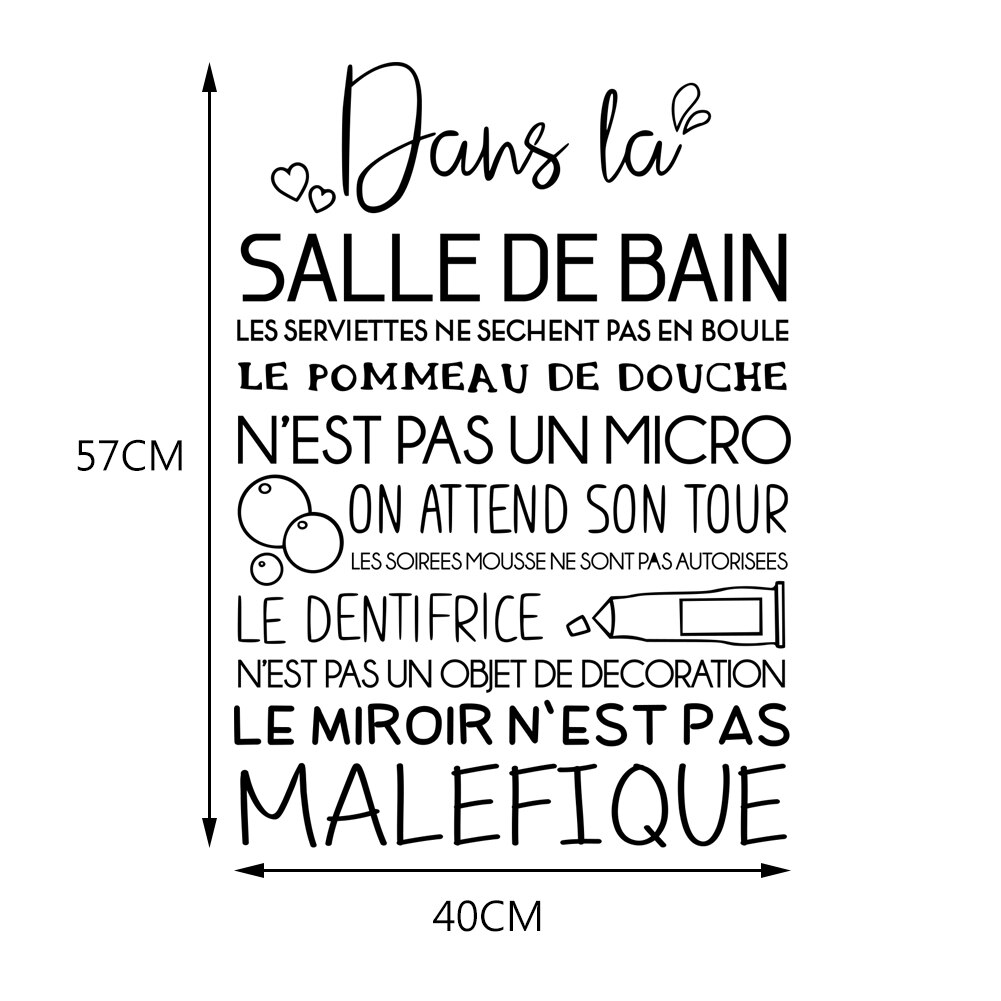 Autocollant Mural Citation Les règles Des Toilettes, Papier Peint De Décoration pour Salle De Bain, WC: DW3087S