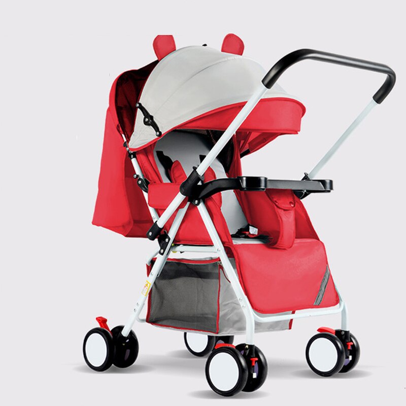 Foldable Baby Stroller Folding Pushchairs Lightweight Wheeled The Pram Portable Children's Trolley Adjustable Toddler Carriage: Red
