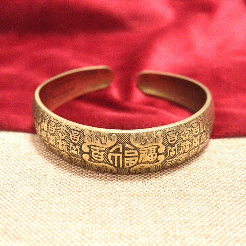Nepal handgjorda vintage mässingsarmband sex-ord mantra män och kvinnor tibetanska buddhistiska sutra graverade lucky open armband smycken: Armband g