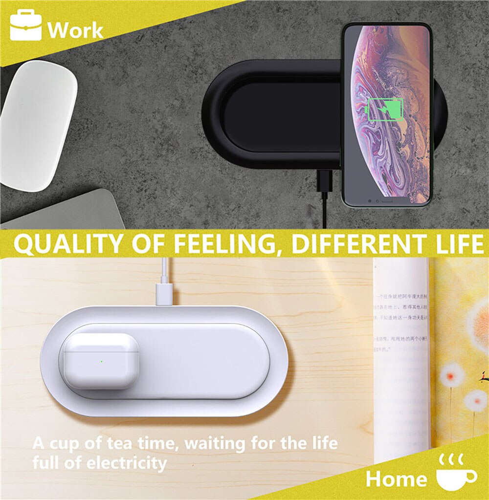 20W Dual Wireless Charger Double Qi Fast Charging Pad for Multiple Devices For Airpods Pro 2 iPhone 11 XS XR X 8 Samsung S20 S10