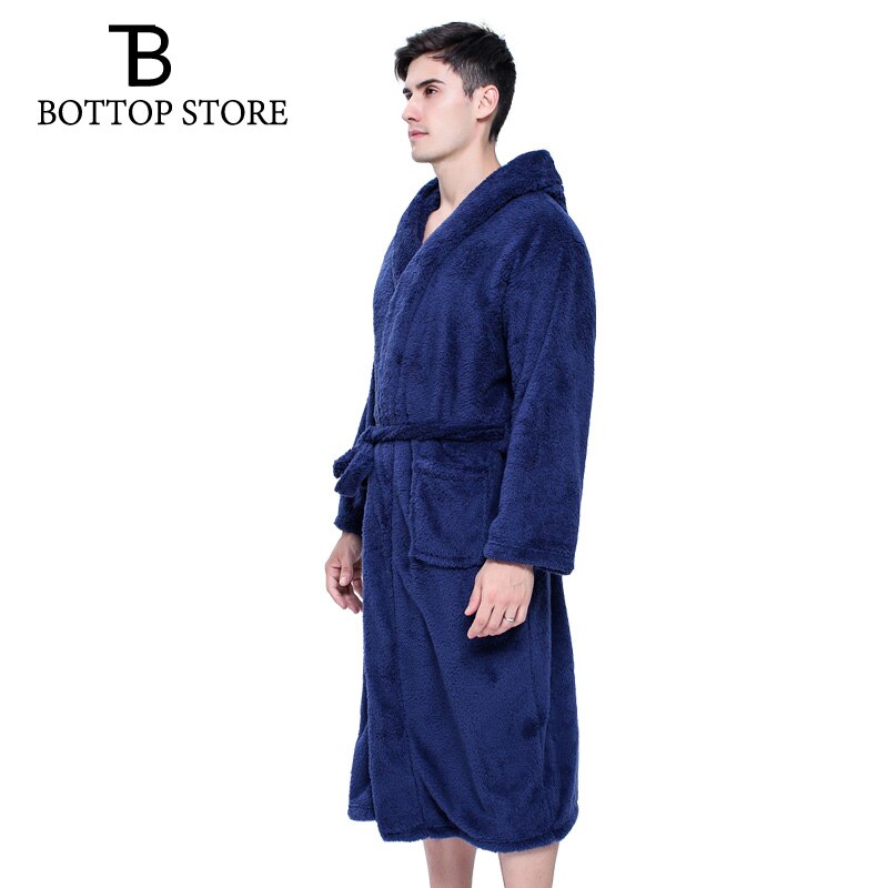 Men Coral Fleece Long Bath Robe Man Sleeping Robe Warm Bathrobe Sleepwear Male Pajamas Night Dressing Gown Pyjamas XXL