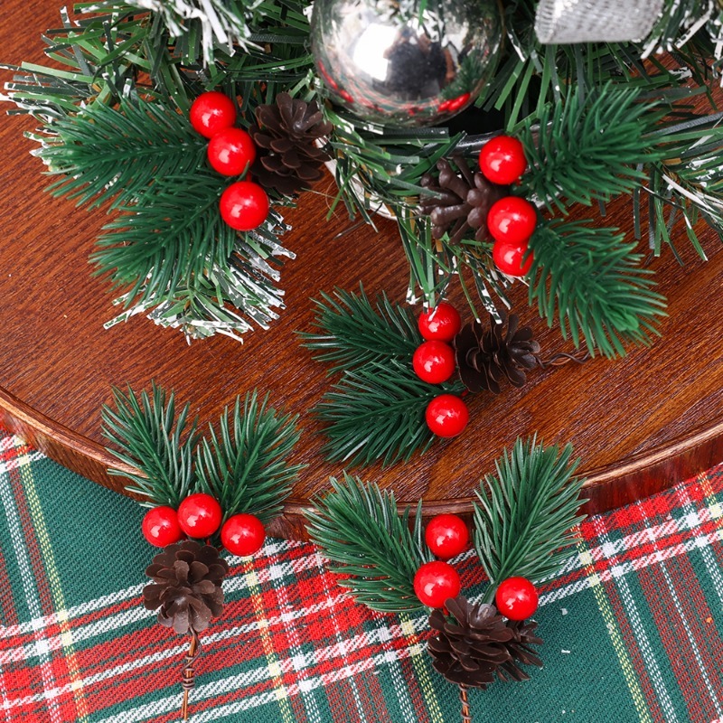 Artificial Pine Needle Berry Branch Pinecone Christmas Ornament DIY Xmas Tree Wreath Decorations Year Party Decors Supplies