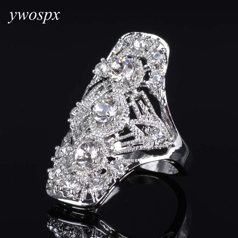 Ywospx Luxe Zilver Kleur Zirconia Ringen Voor Vrouwen Mode-sieraden Bruiloft Anel Bijoux Zirkoon Hollow Ring