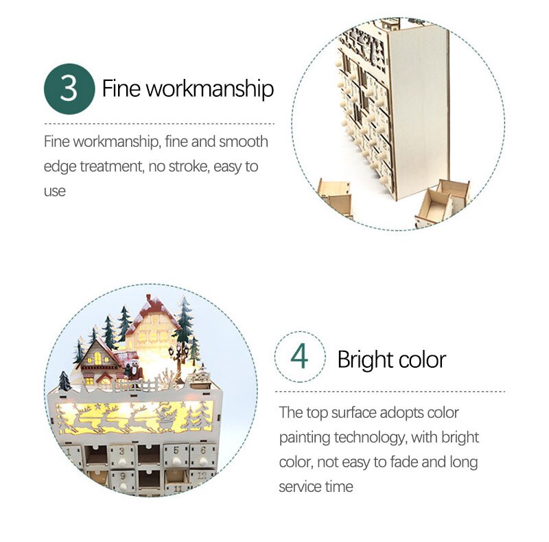 Christmas Wooden Advent Calendar Countdown Decoration 24 Day Countdown Calendar With LED Light Wood Desk Ornaments