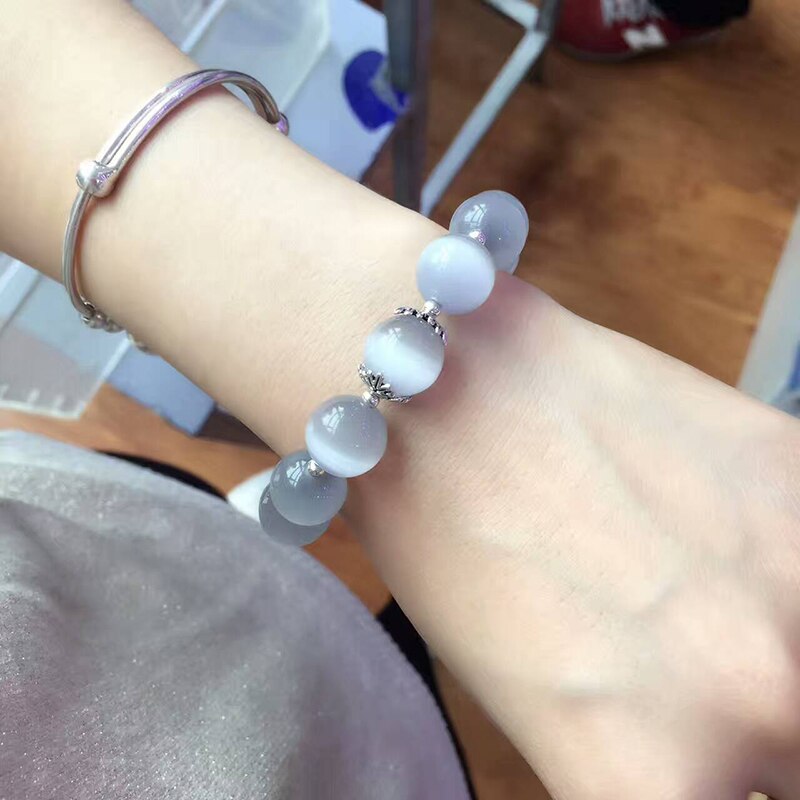 JoursNeige Grijs Witte Kat Ogen Steen Armbanden Tibetaans Zilveren Lotus wortel Hanger Voor Vrouwen Eenvoudige Armband Sieraden