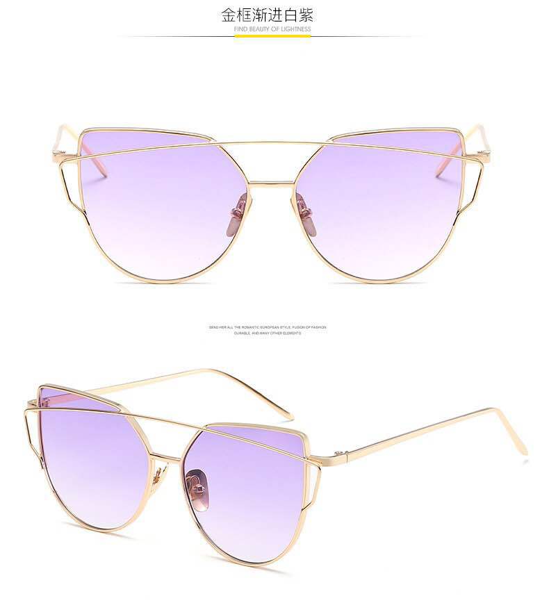 Metal Cat-Eye Sunglasses, Ladies Colorful Sunglasses: Gold White Purple