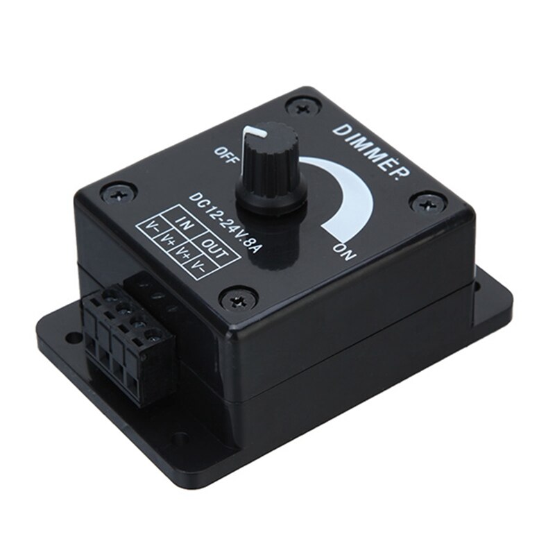 Black LED Dimmer Switch DC 12V-24V 8A Adjustable Brightness Lamp Bulb Strip Driver Single Color Light Power Supply Controller