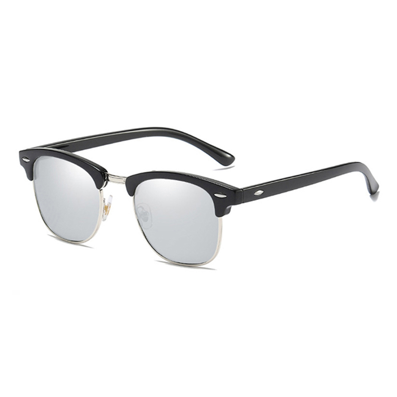 Gafas de sol polarizadas clásicas de medio marco para hombres y mujeres, gafas de sol cuadradas Retro con remaches, gafas de sol antideslumbrantes para conducir Vintage para hombre UV400: Gris