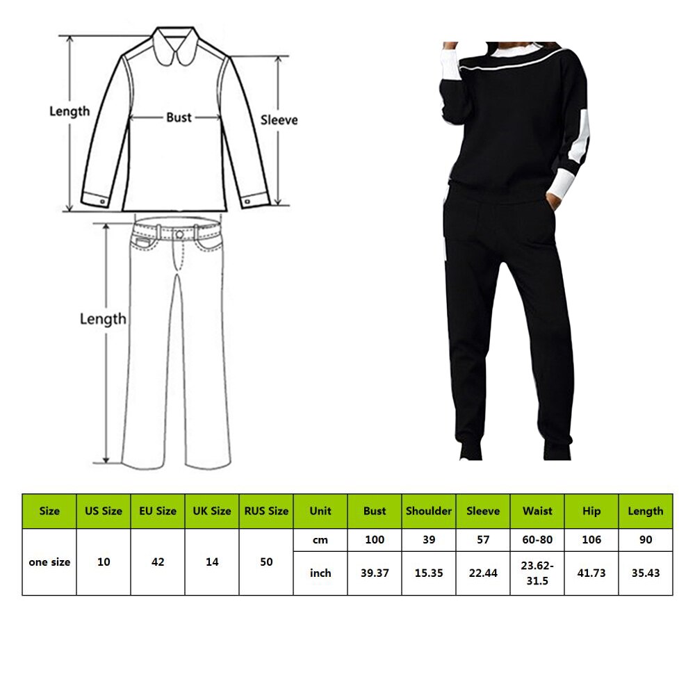 Loozykit 2 Stück Sets Sport Set Outfits Frau Stricken Casual Trainingsanzüge Crewneck Pullover + Kordelzug Elastische Hosen Pullover Anzüge