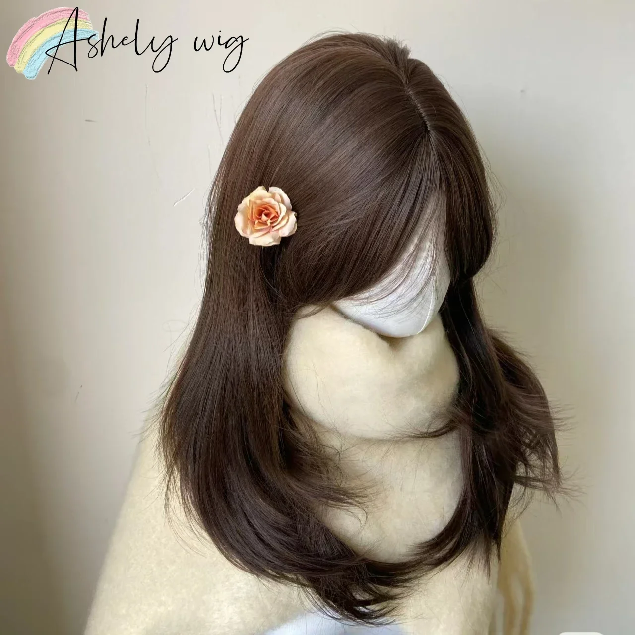 Perruque brune pour femmes bandeau corps brun droit synthétique Rose modèles de cheveux en frange française haut niveau Simulation cheveux perruque 가