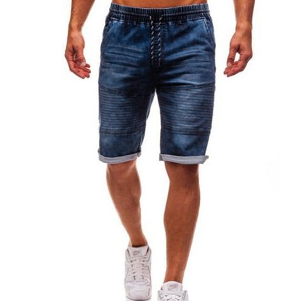 Pantalones vaqueros de motorista ajustados para hombre, pantalones cortos desgastados, Vaqueros Capri, a la altura de la rodilla, Y10