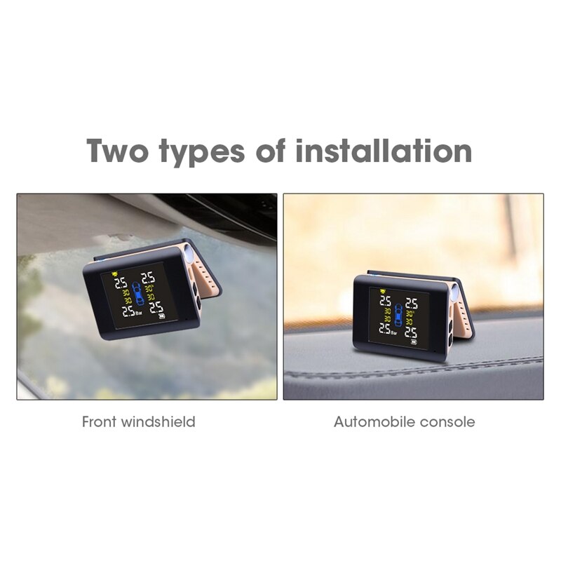 Universeel tpms auto draadloos bandenspanningscontrolesysteem met 4 externe sensoren alarm, voor auto voorruit beige