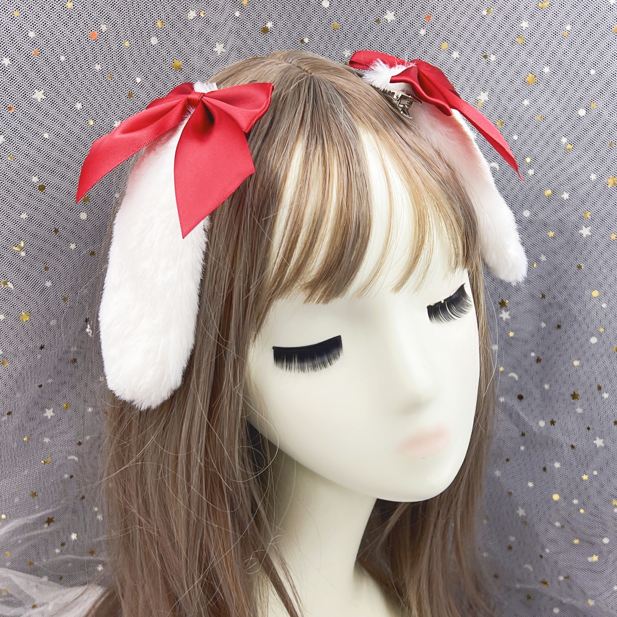 Rabbit Bunny Plush Lop Ears Kawaii Hair Clip Cute Hairpin Ribbon Bowknot Lolita Cosplay Women Girls Hair Accessories: DEEP BLUE