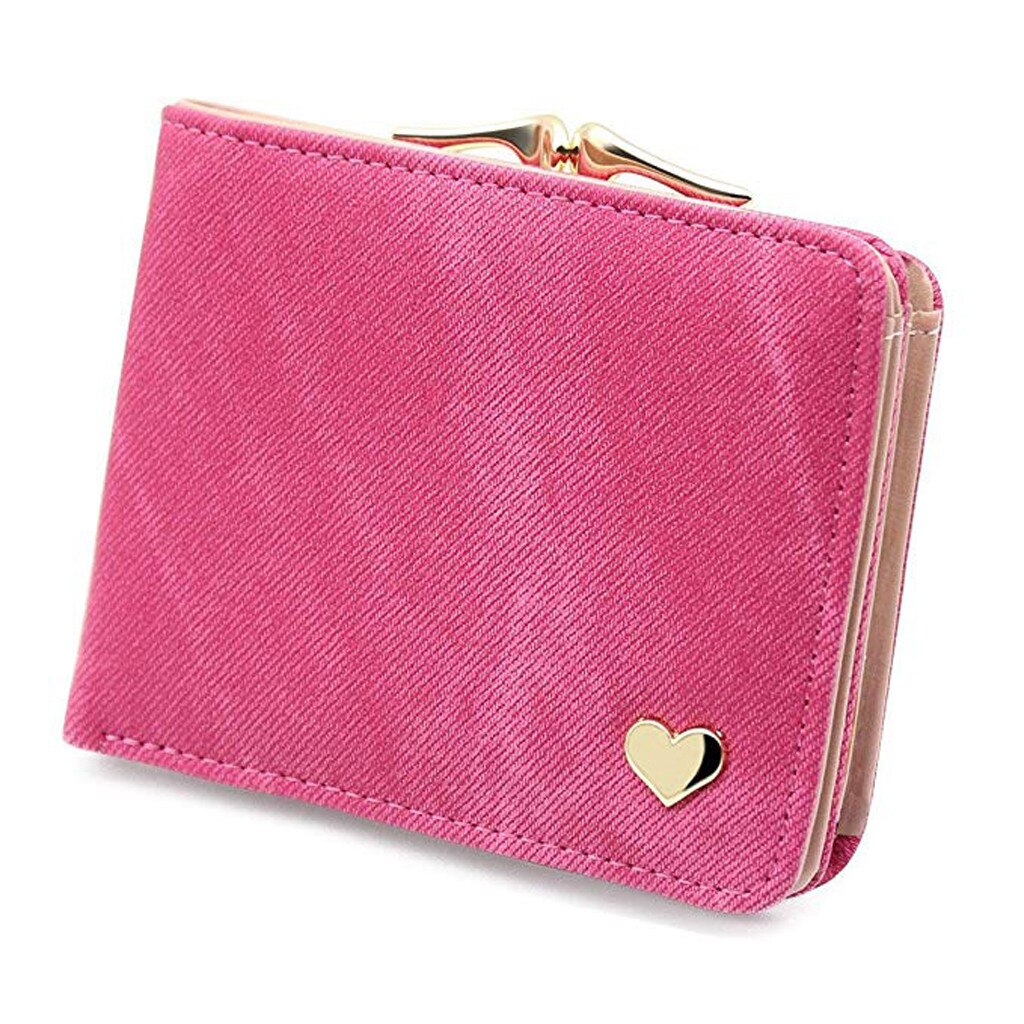 Women Wallet Pu Short Cute Heart Wallet Folding Wallets Clutch Pu Card Holder Ladies Purses Cute Mini Purse Carteras Mujer #YJ: Hot Pink 