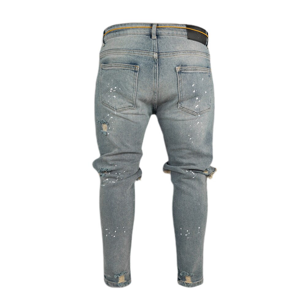 Pantalones vaqueros ajustados para hombre, Jeans rasgados rotos, estilo Hip Hop, pitillo, pantalones con parches bordados