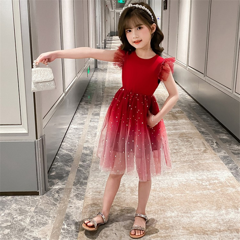 Kids Zomer Geometrische Patroon Mouwloze Jurk Voor Meisjes Fancy Tieners Meisje Ronde Kraag Katoen Jurken Kleding 4 Tot 13 jaar: Rood / 13