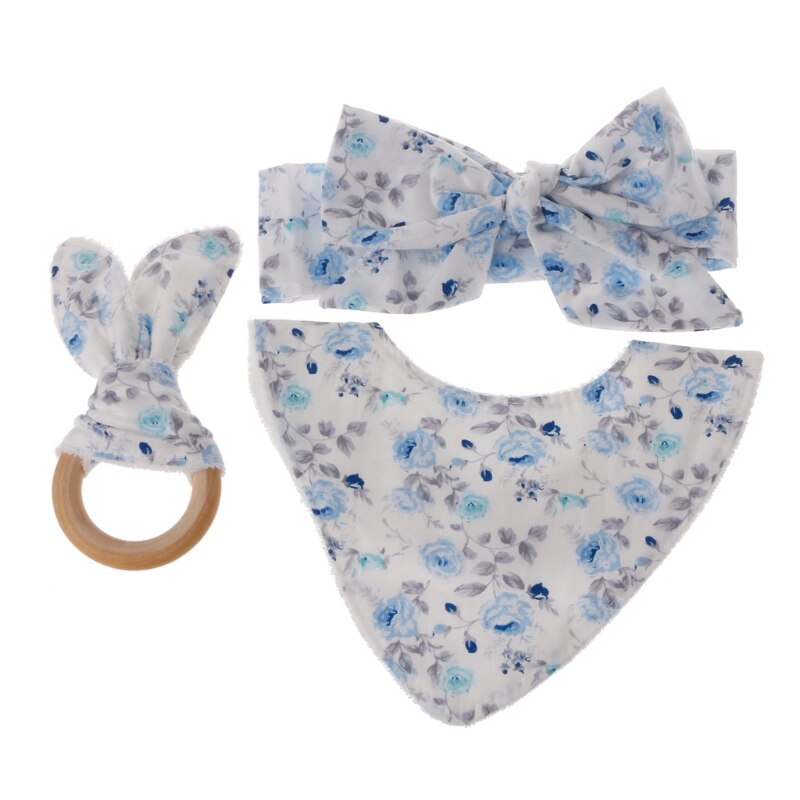 3 pièces bébé oreilles de lapin dentition coton bavoirs bandeau infantile salive serviette soin ensemble directe: B