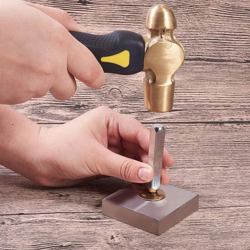 1Lb Br Metal Stamping Hammer Double-Face Mallet Heads Br Hammer with Iron Anvil for DIY Crafts Arts Jewelry Making