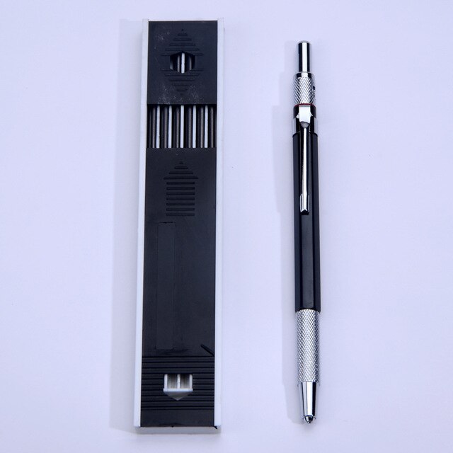 Mechanical Drafting Pencil with 12 Pieces Leads School Student Drawing Metal 2.0 MM HB Standaard Pencil Stationery: Black