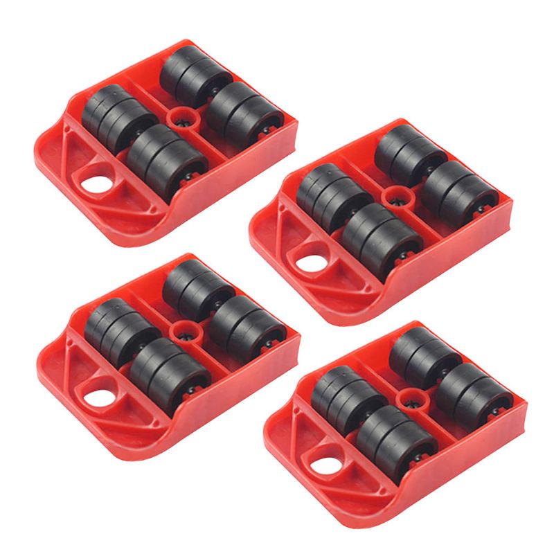 5 stuks transportlift zware spullen verplaatsen meubelverplaatsingsgereedschap 4- wielige roller met wielstangset apparaat: Set 4
