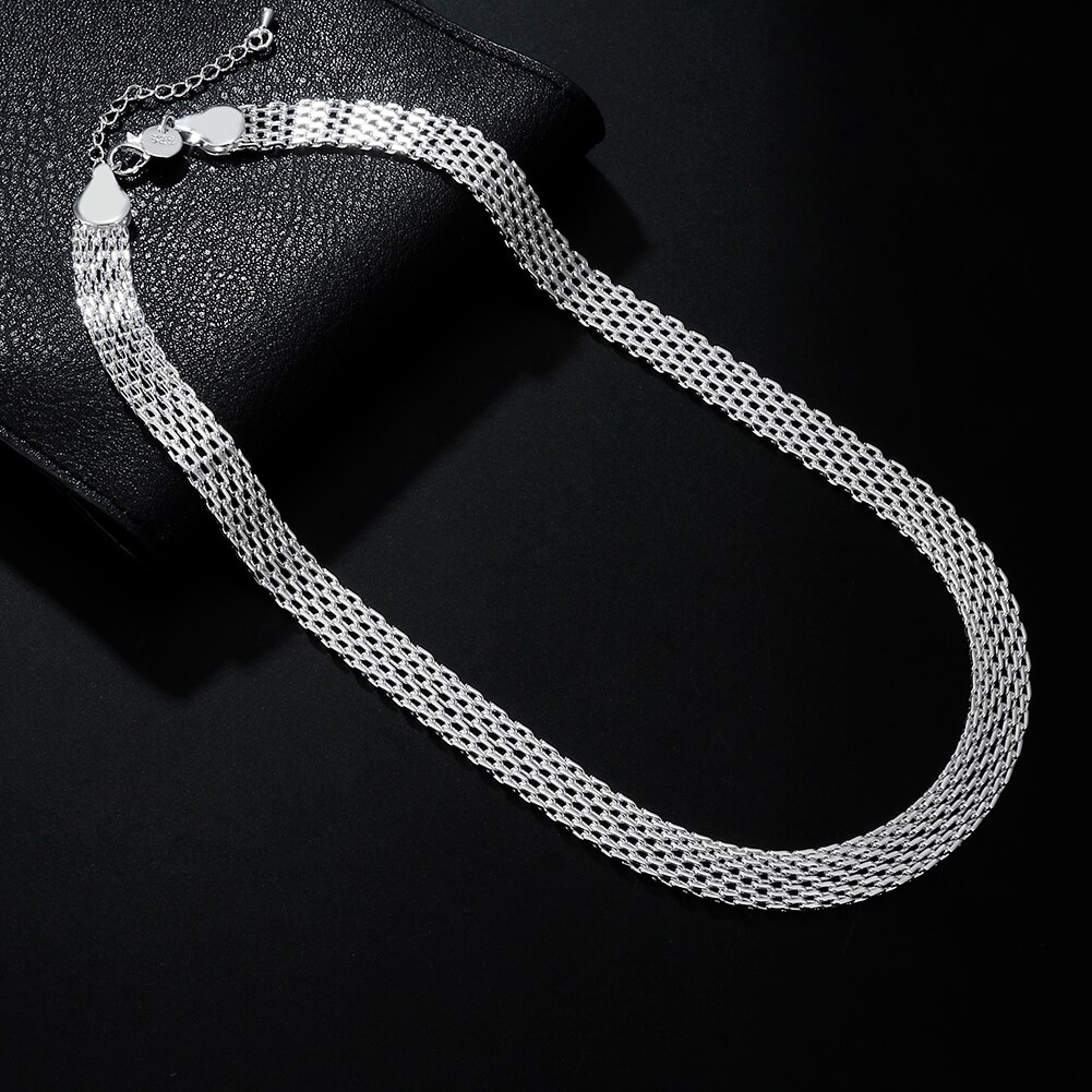 Cadena fina de Plata de Ley 925 para mujer, collares de cadena de red para mujer, accesorios de boda para de coreana, conjuntos de joyería,