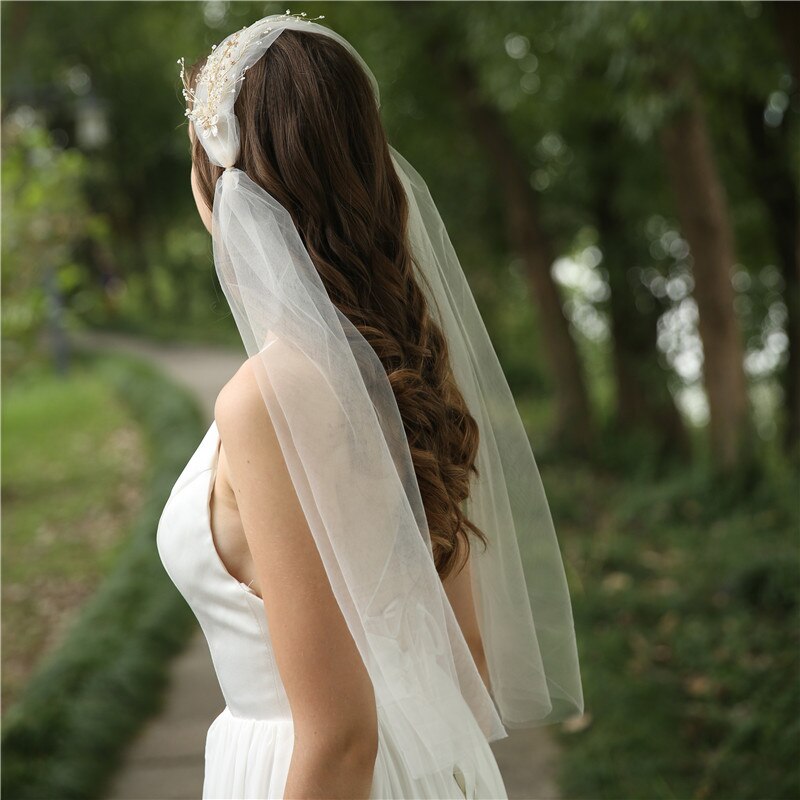 Handmade Beaded Floral Bridal Headpiece Ivory Wedding Veils Party Prom Headwear Brides Hair Accessories