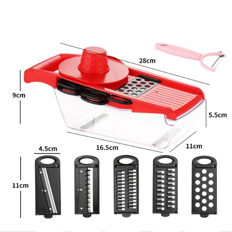 Groentesnijder Ui Chopper Mandoline Slicer Dicer Met 8 Verwisselbare Bladen Veggie Keuken Accessoires Dunschiller Koken Gereedschap: Red