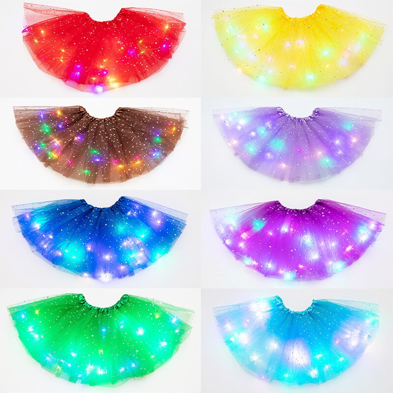 Ins Volwassen Pailletten Met Verlichting Led Tutu Rok Lichtgevende Halve Lengte Mesh Rok Led Licht Onverzorgd Rok