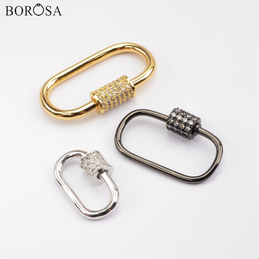 BOROSA Oval Spirale Schraube Schließe Charms Anhänger Schmuck Zubehör Micro Gepflasterte CZ Gold Farbe Lock Haken für Halskette WX1352