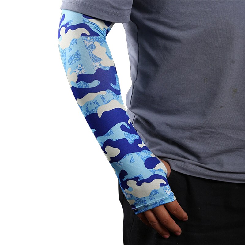 Compression Sports Arm Sleeve Basketball Cycling Arm Warmer Summer Running Tennis UV Protection Volleyball Bands: L blue sleeve color