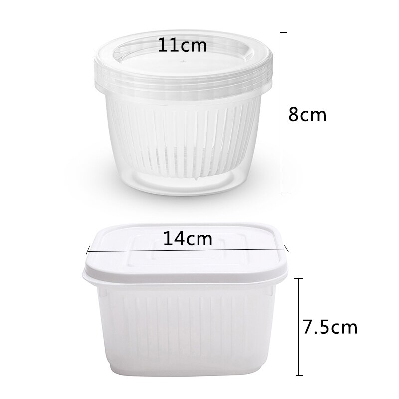 Food Fresh Storage Box Containers Drain Plate Tray Removable Kitchen Fridge Organizer Case For Keep Fruits Vegetables Meat Fish