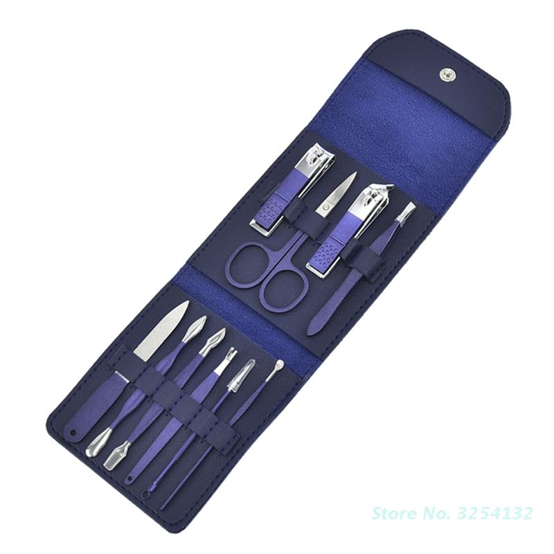 Blue Manicure Tools Set Stainless Steel Nail Clipper Kit of Pedicure Paronychia Nippers Trimmer Cutters: 10pcs