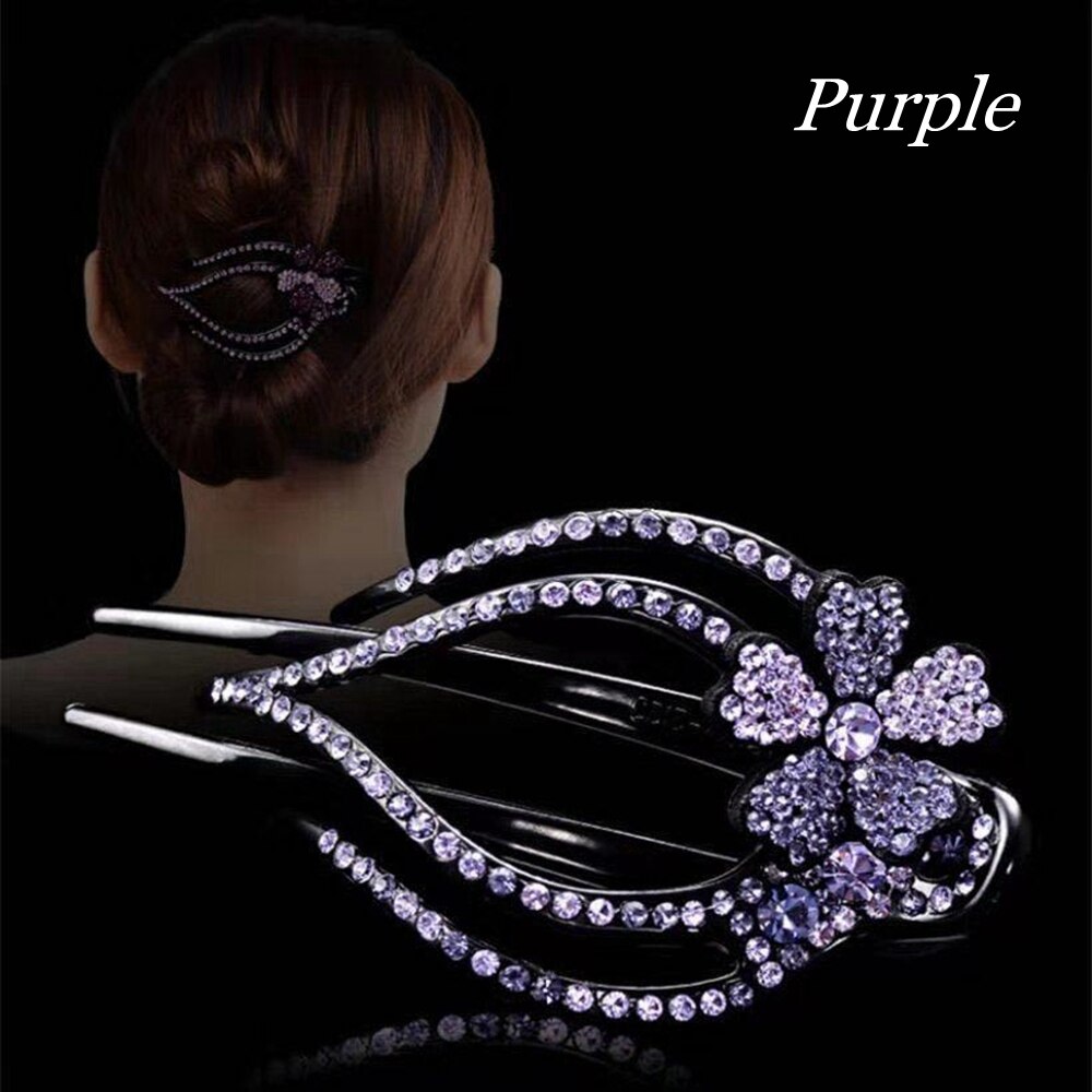 Épingle à cheveux en cristal pour femmes, pince à cheveux en forme de bec de canard avec strass, bijoux de coiffure pour filles, outils de coiffure,: Purple2