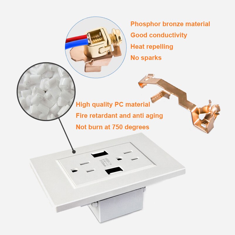 Wall Switch Power Strip USB Charger Fast Charge 5V 2.1A for Electrical Outlet Plug Socket
