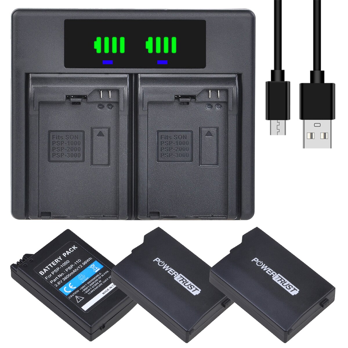3600mAh PSP1000 Battery / PSP-1000 Battery Charger for Sony PSP-110 PSP-1001 PSP 1000 PlayStation Handheld Console: 3Battery 1Charger