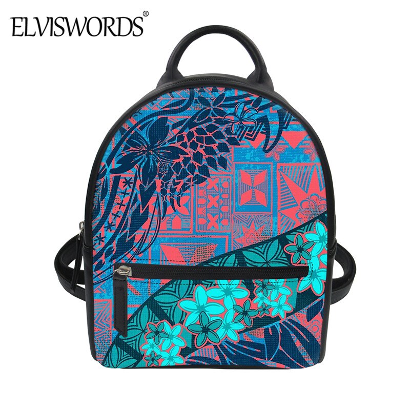 ELVISWORDS-Mini mochila De Cuero PU para Mujer, bolsa para hombro duradera con estampado Tribal polinesiano, Hawái, Plumeria: ZBX2041Z4