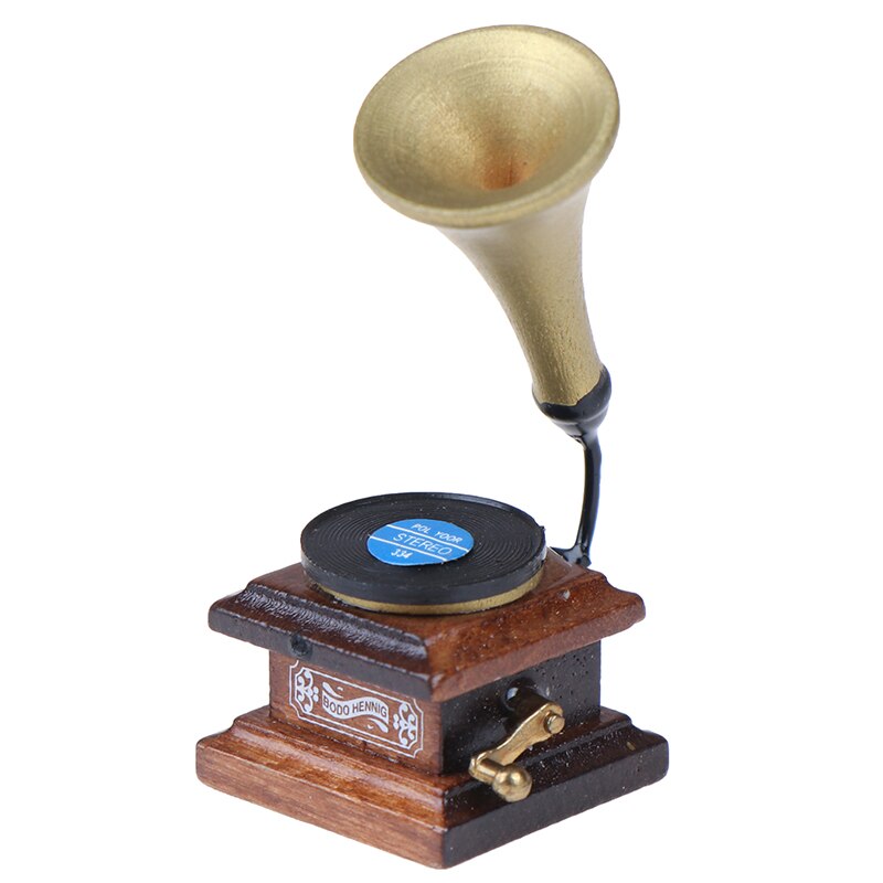 1:12 muebles Mini fonógrafo accesorios gramófono retro con registro Diy casa de muñecas miniatura