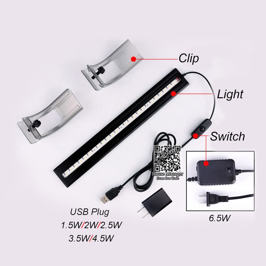 Luz LED negra para acuario, iluminación para pecera, 18 ~ 54cm, fina, a la , con Clip, lámpara para plantas acuáticas de paisaje de aleación de aluminio